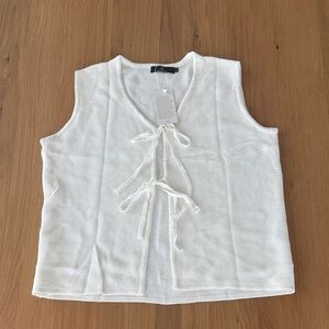 Womens white Summer Sweater Vest 2026 Tank Tie Front Crochet, size L, New